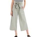 American Eagle  Cream Highest Rise Belted Paperbag Waist Cropped Wide Leg Pants Photo 1