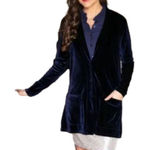 Evy Tree Women's Velour Cardigan Navy Blue Size Small Photo 0