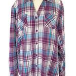 Laura Scott women’s XL purple plaid collared long sleeve button down shirt Photo 0