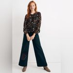 Madewell Sheer-Sleeve Ruffle Peplum Top Blouse in Black Finch Floral Size Large Photo 2