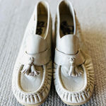Vintage SAS Ivory Tassel Penny Loafers Genuine Leather Handsewn Made in USA Sz 9 White Photo 0