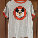 Disney  100 Mickey Mouse Club Ringer Tee T-shirt Size Large Gray Orange Photo 0
