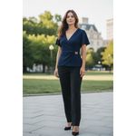 Michael Kors‎ Women's Midnight Blue Wrap Flutter Sleeve Top Photo 1