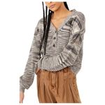 Free People Marble Ribbed Button Sweater Mercury Henley Space Dye Black Small Photo 6