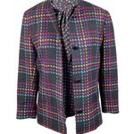 Doncaster Vintage Two Piece Blouse Blazer Jacket Set Black Rainbow Plaid Size 6P Photo 0