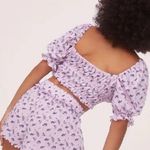 For Love & Lemons  Lola Pointelle Crop Top Pastel Purple Floral Ruched Photo 1