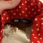 ZARA MD red short sleeve red white heart oil stained button up Photo 2