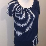 INC International Concepts blue tie dye sequined short sleeve top smocked Photo 2
