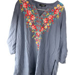 Andrée Andree by Unit Boho Floral Embroidered Peasant Blouse‎ in Blue/Gray Size Large Photo 0