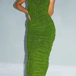Pretty Little Thing  Green Glitter Plisse Ruched One Shoulder Midi Dress Size 12 Photo 12
