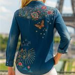 Johnny Was heavily embroidered Olinda Frayed Western Shirt NWT Photo 1