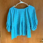 Urban Outfitters  Smocked Peplum Top Blue V Neck 3/4 Sleeve Babydoll Size S Photo 1