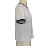 Unif Ringer Logo Crop Tee Shirt Top 90s Y2K White Navy Blue Trim Size XL RARE Photo 5