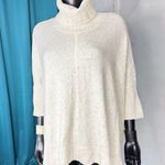 Loft  Petite Cream Speckled Knit Turtleneck Poncho Style Sweater Top Photo 0