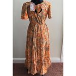 Land Of The Free Floral Print Orange & Beige Maxi‎ Dress With Cutout Size Small Photo 8