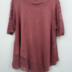 Poetry Linen Blend Asymmetrical Hem Knit Top Rose Mauve Size 14 Photo 0