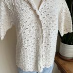 Vintage Hand Knit White Crochet Short Sleeve Sweater Ramie‎ Cotton Summer Top sm Photo 3