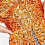 Topshop  angel sleeve button through rose print satin tea top in orange - Size 6 Photo 2