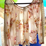American Rag  CIE Semi Sheer Floral Chiffon Tie-Front Keyhole Lace Sleeve Blouse Photo 0