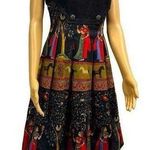 Vintage Suede Top Canvas Skirting Lined Sleeveless Zip Back Midi Dress Medium Black Photo 0