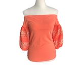 Free People Coral Rock With It Off The Shoulder Embroider Puff Short Sleeve Top Photo 1