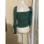 Reformation  Pinto Green Floral Smocked Square Neck Long Sleeve Crop Top Womens S Photo 5