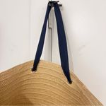 Neiman Marcus  Straw Tote Navy Ribbon Straps Photo 4