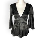 RT Satin 3/4 Bell Sleeve Deep V Photo 21