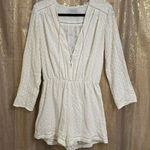 WAYF White Long Sleeve Lattice Trim Floral Eyelet Shorts Romper Small Photo 0