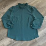 J.Crew Ruffle Blouse Dark Green Golden Buttons Small Academia Chic Photo 1