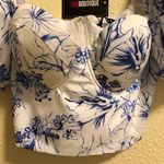 BANJUL  Blue Porcelain Floral Print Puff Sleeve Corset Crop Top size M . Photo 4