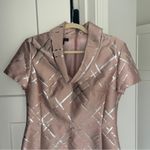 Escada Jacquard Pink Rosebud Metallic Silver Dress Short Sleeve Size 36 Photo 1