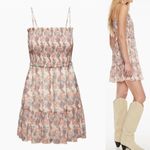 Wilfred Aritzia  Floral Mini Smocked Dress Size M Pink Purple Cream Photo 0