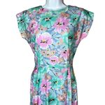Vintage Avon Teal Pink Floral V Back Midi Dress With Mermaid Ruffle Bottom Hem Size 8 Photo 1