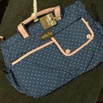 Matilda Jane  Navy Blue Polka Dot Diaper Bag with Pink Trim and Changing Pad Photo 2