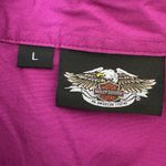 Harley Davidson Womens Short Sleeve Shirt Size L Pink Button Up Y2K Woven Wings Size L Photo 9