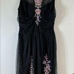 EXPRESS  Dress Black lacy with colorful embroidered flowers Sz 14 Fairycore Y2k Photo 1