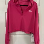 Alo Yoga  V Neck Cropped Hooded Pull Over Top Hot Pink French Terry Sz XL NWT Photo 10