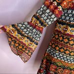 Voll Off The Shoulder Multi Print Shift Dress Split Handkerchief Sleeve Small Orange Photo 8