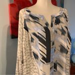 Calvin Klein  Long Sleeve Blouse Gray Blue White Print Button Down Size 2X Photo 1