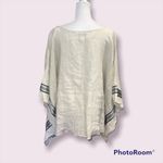 Peck & Peck Peck &‎ Peck Cream Linen V-Neck Poncho Top Size L Striped Trim Casual Photo 4