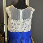 Women’s High Low Blue & White Formal Party Wedding Guest Satin Dress Size XL Photo 4
