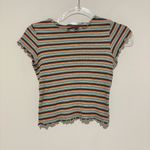 Brandy Melville Wynn Rainbow Stripe Lettuce Hem Scalloped Baby Tee 80s/90s OS Photo 1