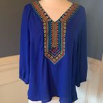 West 36th Top Royal Blue Shirt Silky Embroidered Womens M Size M Photo 6