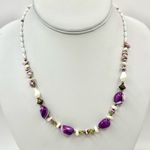 Faux Pearl, peridot shell purple beaded necklace Photo 2