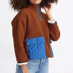 Madewell (Re)sourced Fleece Quilted Pocket Popover Jacket in Brown/Blue Size XS Photo 1