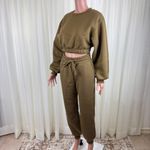 Zenana 2 Piece Crop Top Tracksuit Jogger Pants Set Outfit Workout Small Olive Green Photo 3