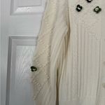 Talbots  Cableknit Cream Sweater Cardigan Grandmacore 3D Flowers Crochet Cozy Photo 4