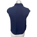 Mango MNG Women's Navy Blue Short Cap Sleeve V Neck Button Up Shirt Top Size 4 Photo 1