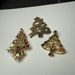 Christmas Tree Holiday Lot Of 3 Brooch Pin Gold Tone Photo 7